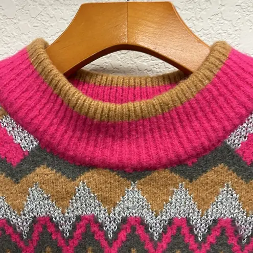 Andrew Marc Marc New York Fair Isle Sweater S Pink Silver