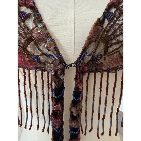 Sharmark Las Vegas Glass Beaded Vintage Shawl Depicting Hopi God Tawa EUC Brown