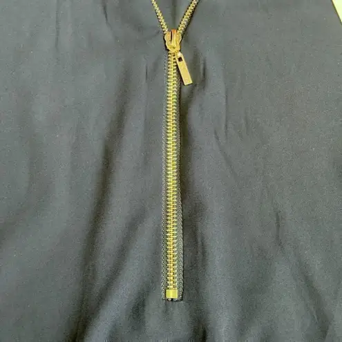 T Tahari  Zip Up Blouse Navy Blue Sz XS NWT