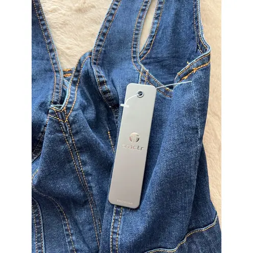 Denim Blue Sleeveless Fit & Flare Dress With Flowy Hem & Back Zipper Women's S