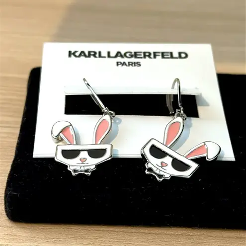 Karl Lagerfeld White , Pink and Silver Choupette Bunny Drop Earrings NWT