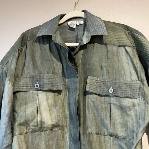 Vintage Silk Button Up Shirt Blouse Small Tie Dye Indie Classic Army Green Cute