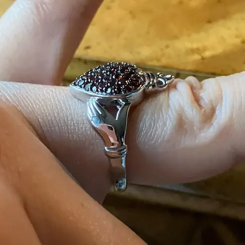 Natural Red Garnet Sterling Silver Claddagh Ring Size 6