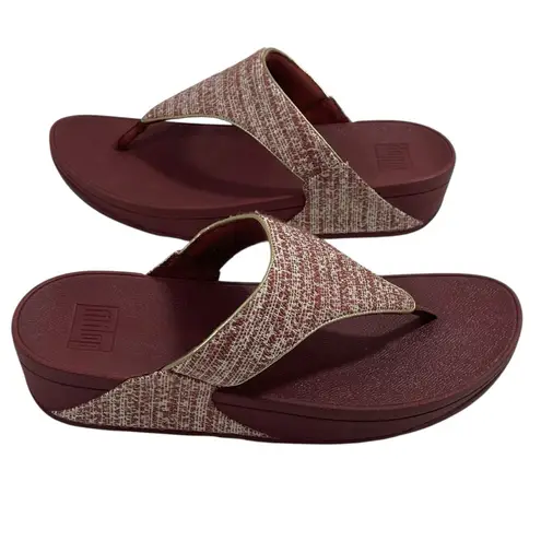 FitFlop Women's Lulu Shimmerweave Toe-Post Thong Sandals Clay Brown Size 10
