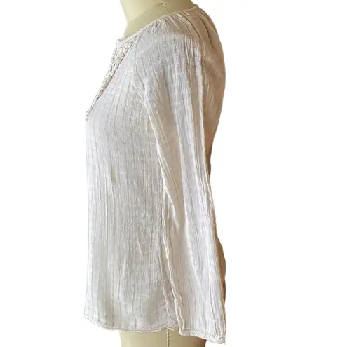 IZOD Vintage Ivory Cream Bohemian Cotton Embroidered Peasant Blouse ~ Top SMALL