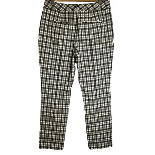 Elie Tahari Plaid Straight-Leg Crop Trousers Black White Plaid Size 6