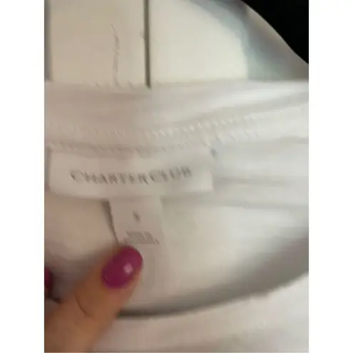 Charter Club white and blue eyelet puff sleeve tshirt small