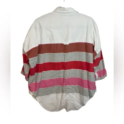Holding Horses Anthropologie Cotton Striped Oversized Coastal Button Down