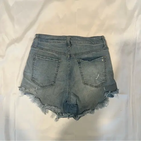 Distressed Tricot Denim Shorts