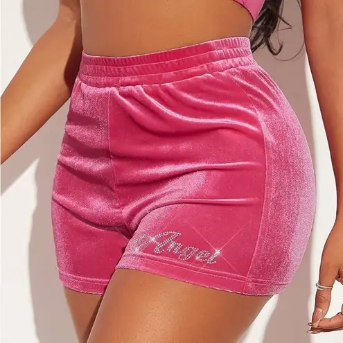 Vegas Crushed Velvet Shorts Womens Medium Pink Dolphin Hem High Waist Casual Y2K