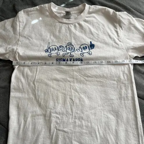 Gildan Sigma Kappa sorority white tshirt with cute cartoon baseball design size small