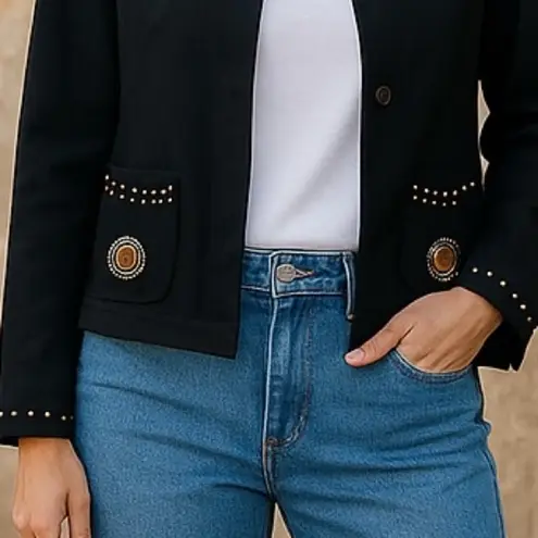 Vintage Double D Ranch Black Studded Artisan "John Yellow Flower" Jacket RARE Size XL