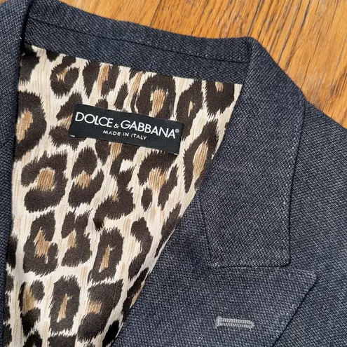 Dolce & Gabbana Dark Blue wool blend Blazer Leopard Lining cheetah animal 44