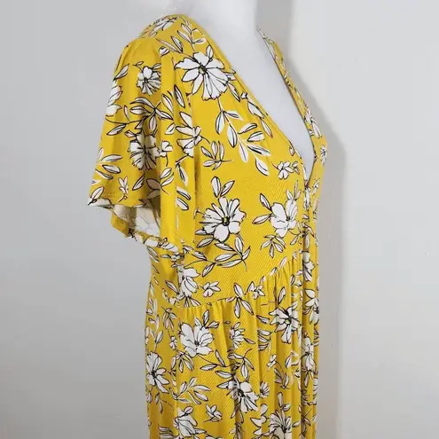 Loveappella Yellow Floral Mini Dress with Open Tie Back NWT Size XL