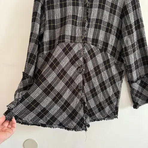 Habitat | Black and White Plaid Gauze Button down Chunky Sleeve Top Extra Small