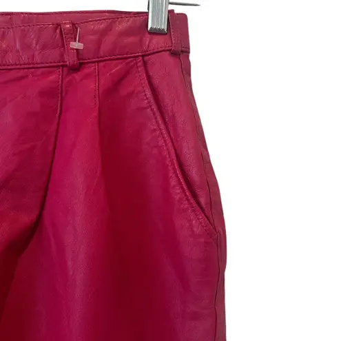 Vintage Rare Leather Fuchsia Pink High Rise Pleated Straight Leg Pants XS