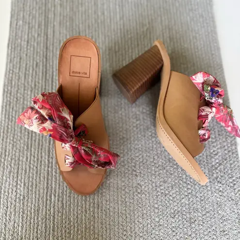 Dolce Vita Aleeya Red Floral Scarf Tie Leather Block Heel Peep Toe Sandals 8.5