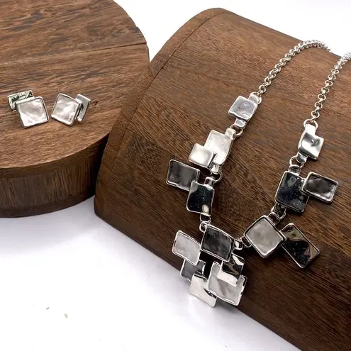 Handmade Silver Inlay Enamel Necklace & Earring Set Modern Contemporary Art to Wear Artsy