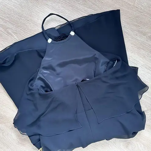 Daymor Couture Designer 100% Silk Dress, Luxury Black Tiered Halter Evening Gown Size 8