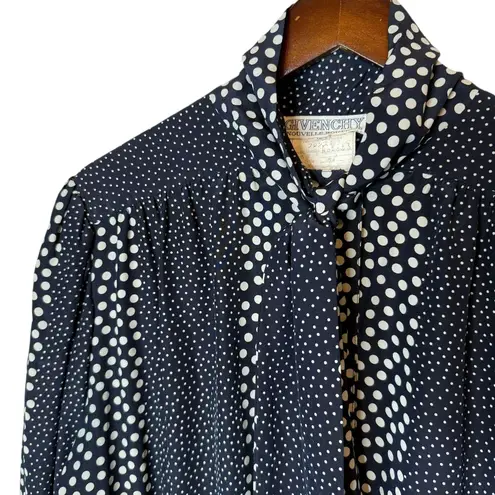 Givenchy Nouvelle Boutique Vintage 1970s Silk Polka Dot Dress Navy sz 46, US 14