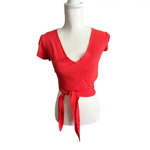 Flynn Skye That's a Wrap Crop Top Flutter Sleeve Coral Size Small Summer Beach