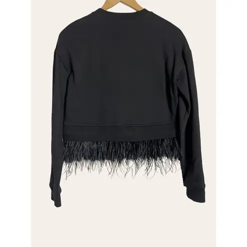 Derek Lam 10 Crosby Black Crewneck Ostrich Feather Hem Pullover Sweater Size S
