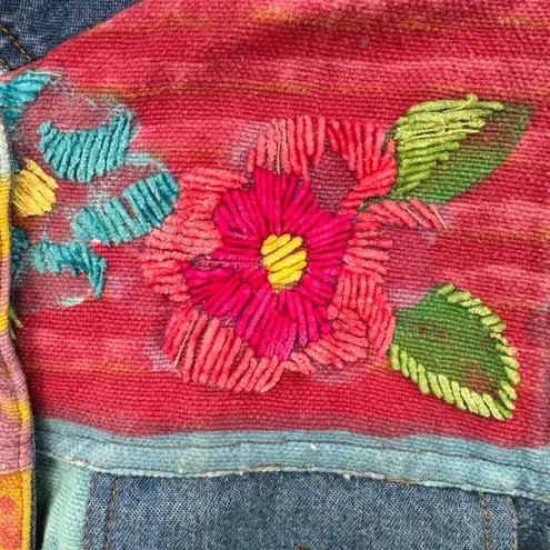 Susan Bristol Vintage Bright Hand Painted & Embroidered Floral Jean Jacket Retro