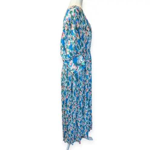 Ganni Floral Tent Dress Blue Green Midi Length Modest Pleated