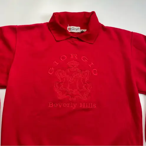 Vintage Giorgio Beverly Hills Sweatshirt Red Collar Top Embroidered Preppy 80s Size M