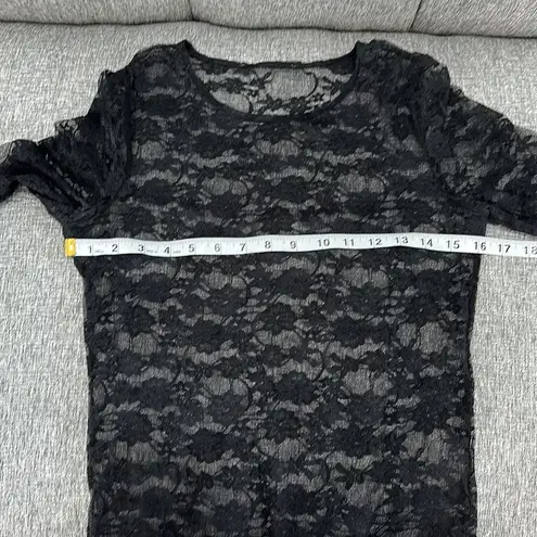 Ladies Long Sleeve Floral Lace Leotard Bodysuits Top Sz M Black Size M
