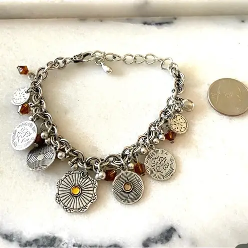 Silver Amber Charm Bracelet