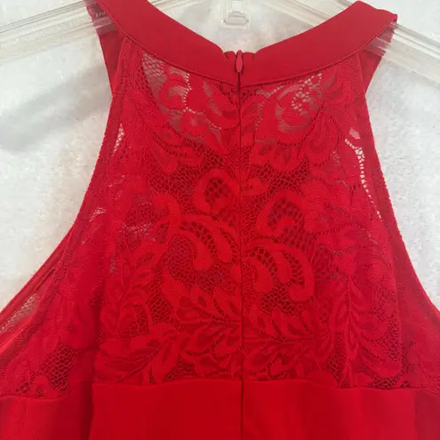 Red Lace Halter Midi Dress BBonfinedress Ruched Tulip Hem Cocktail Womens M NWOT Size M