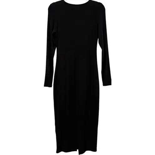 Quince  Ribbed Black Midi Long Sleeve Sustainable Tencel Dress Lined Size Small