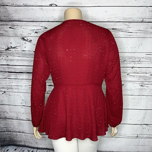 City Chic  NWT Size XS/14 Currant Red Embellished True Wrap Blouse Top