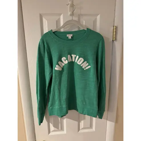 J.Crew Green “Vacation” Graphic Sweatshirt Green Sz Small Long Sleeve Cotton