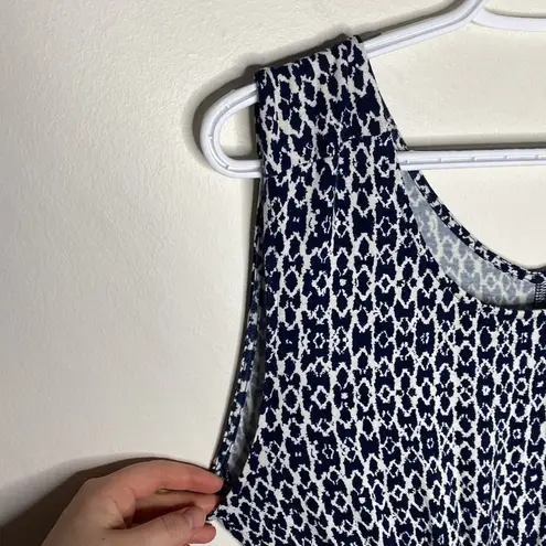 Bobeau navy ikat fit and flare jersey knit stretch midi dress size M