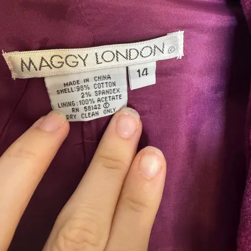 Maggy London  cotton Spandex burgundy velvet blazer jacket size 14 Lace