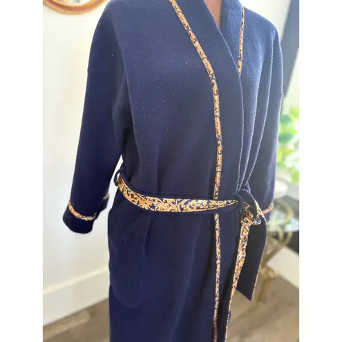 Vintage Amanda Stewart Terry Cloth Robe Womens Medium Blue Baroque Trimmed