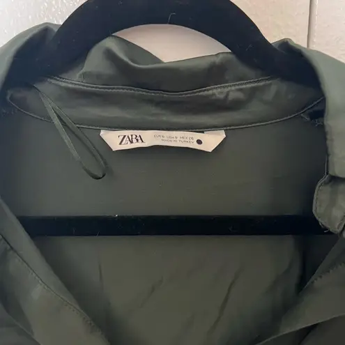 ZARA  Pleated Satin Effect Shirt Green