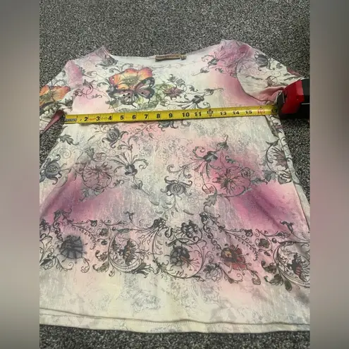 Notations Pink and white butterfly long sleeve shirt L