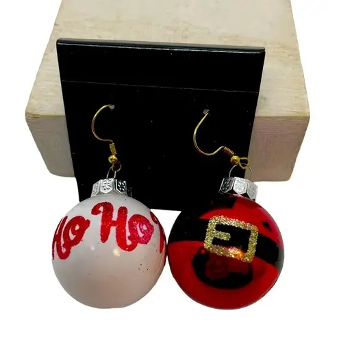 Handmade NWT Christmas Ornament Dangling Drop Earrings Ho Ho Ho Santa Statement X…