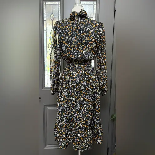 Roolee NWT The Brittian Modest Metallic Black Multi Color Floral Dress | Size Medium