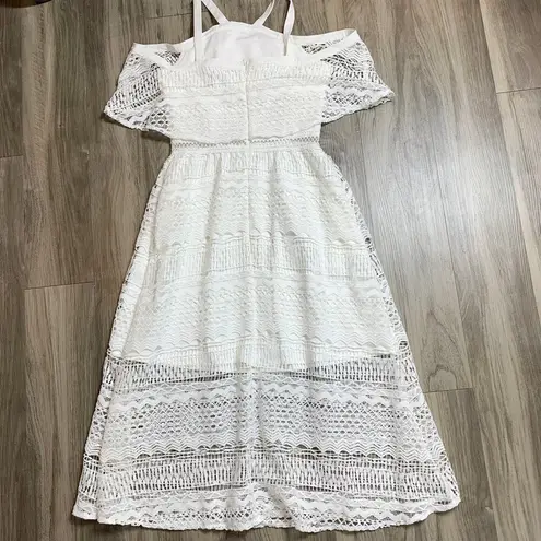 Two Sisters The Label Sheffield Cold Shoulder Bridal Ruffle Lace Midi Dress S White