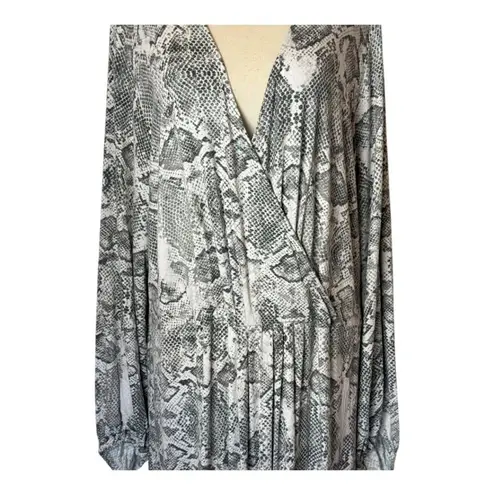 Haute Hippie Dress Women 3X Gray Snakeskin Jersey Tribe Maya V Neck Maxi Jungle