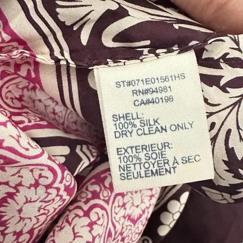 Heritage 1981 Purple Pink 100% Silk Smocked Top Blouse Size M Hippie Flowy Boho