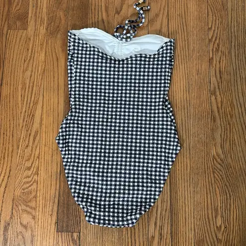 Shoshanna Cinched One Piece Swimsuit Gingham black white size 4 NWT