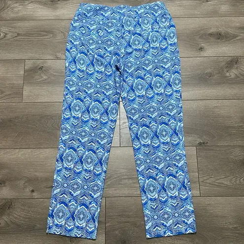 IBKUL Venetian Tiles Denim Stretch Golf Ankle Pants Blue White Size 10