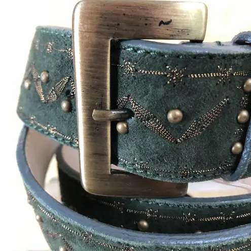 Donald Pliner Belt Dark Green Suede Embellished Gold Metal Studs New NWT $225