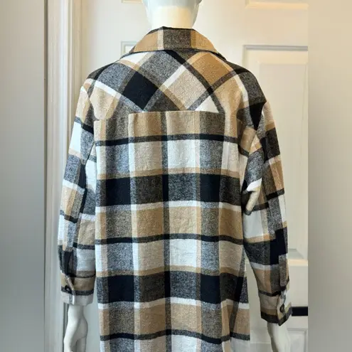 Warm Plaid Long Sleeve Flannel Dress Polyester Thick Material Brown Black Size L Size L