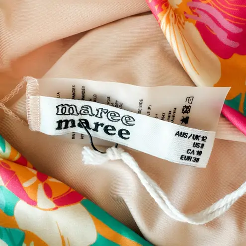 NWT Maree Maree One Shoulder Floral Print Ruffle Swimsuit US 8 Tropical Resort Green